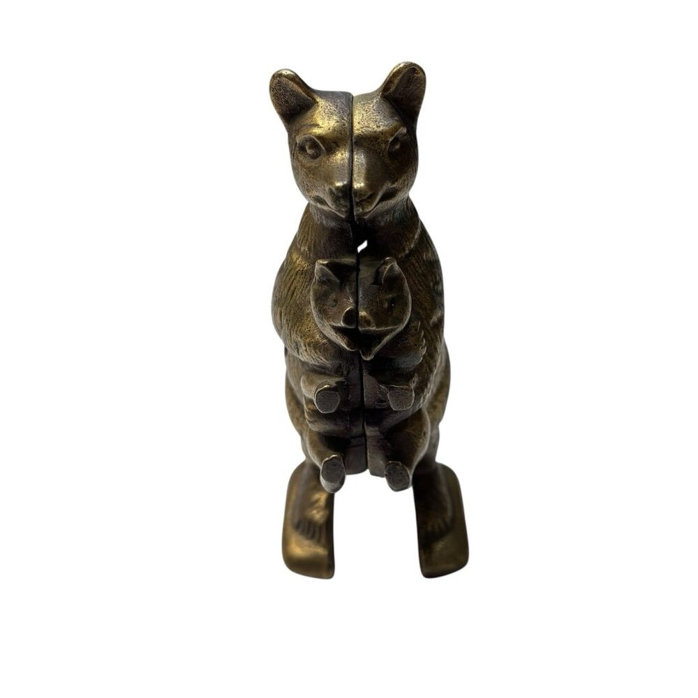 VTG Brass Bear Stealing Pig Mechanical Bank 1lb 1.4oz Antique Coin U2158